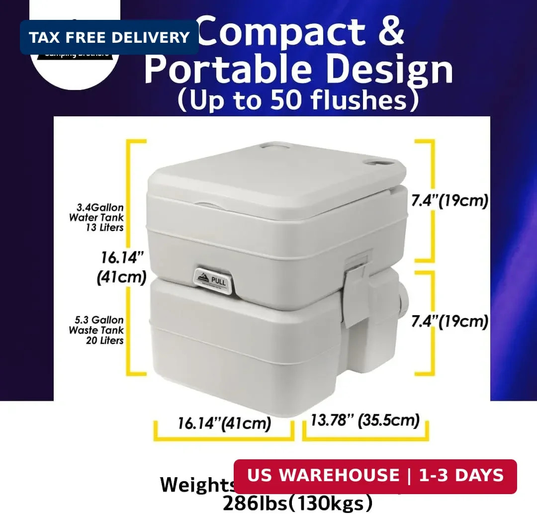 5.3 Gallon Portable Camping Toilet for Adults with Carry Bag – Extra Large Porta