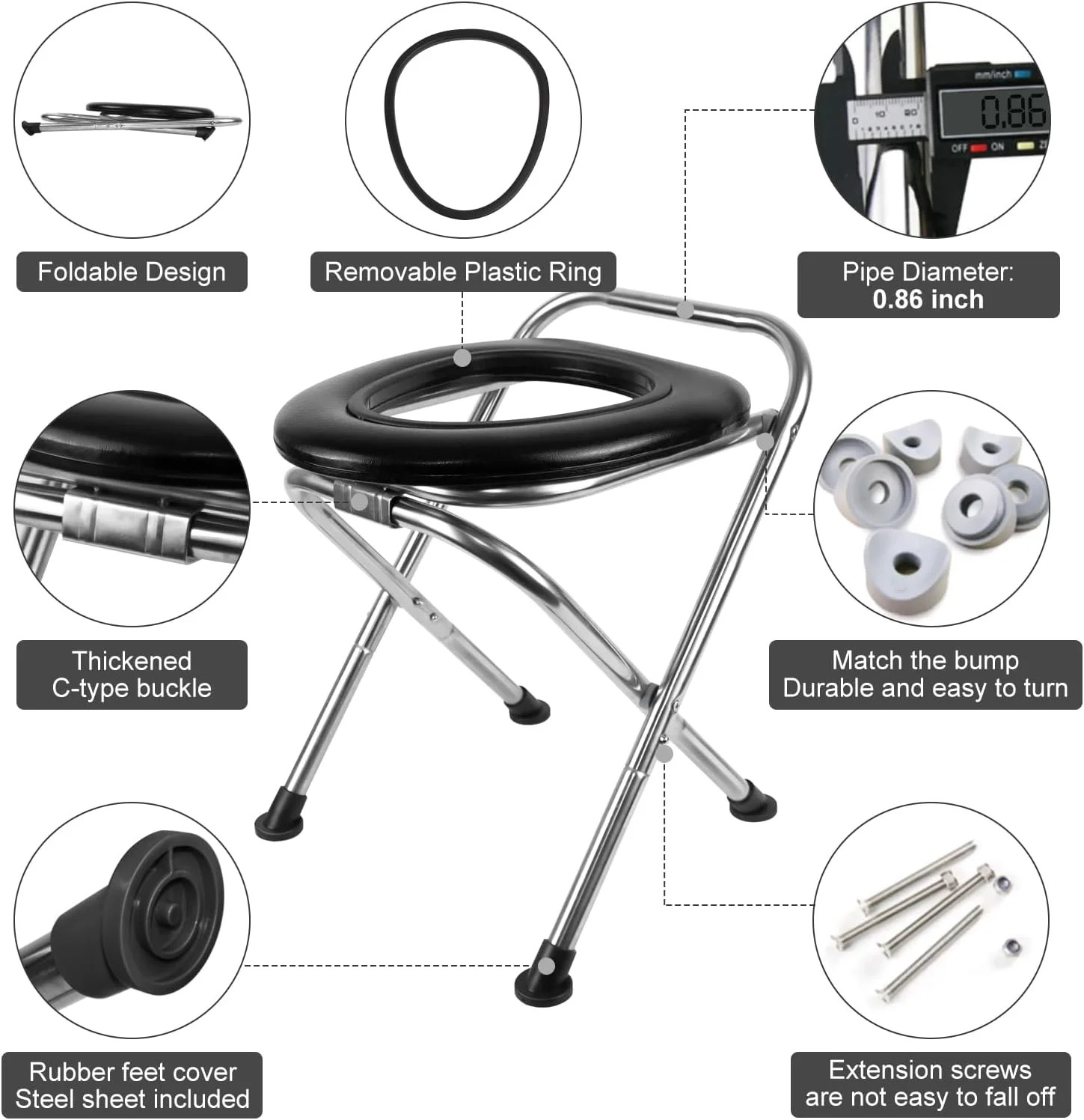 BLIKA Portable Toilet for Camping, 350LBS Stainless Steel Foldable Camp Travel T