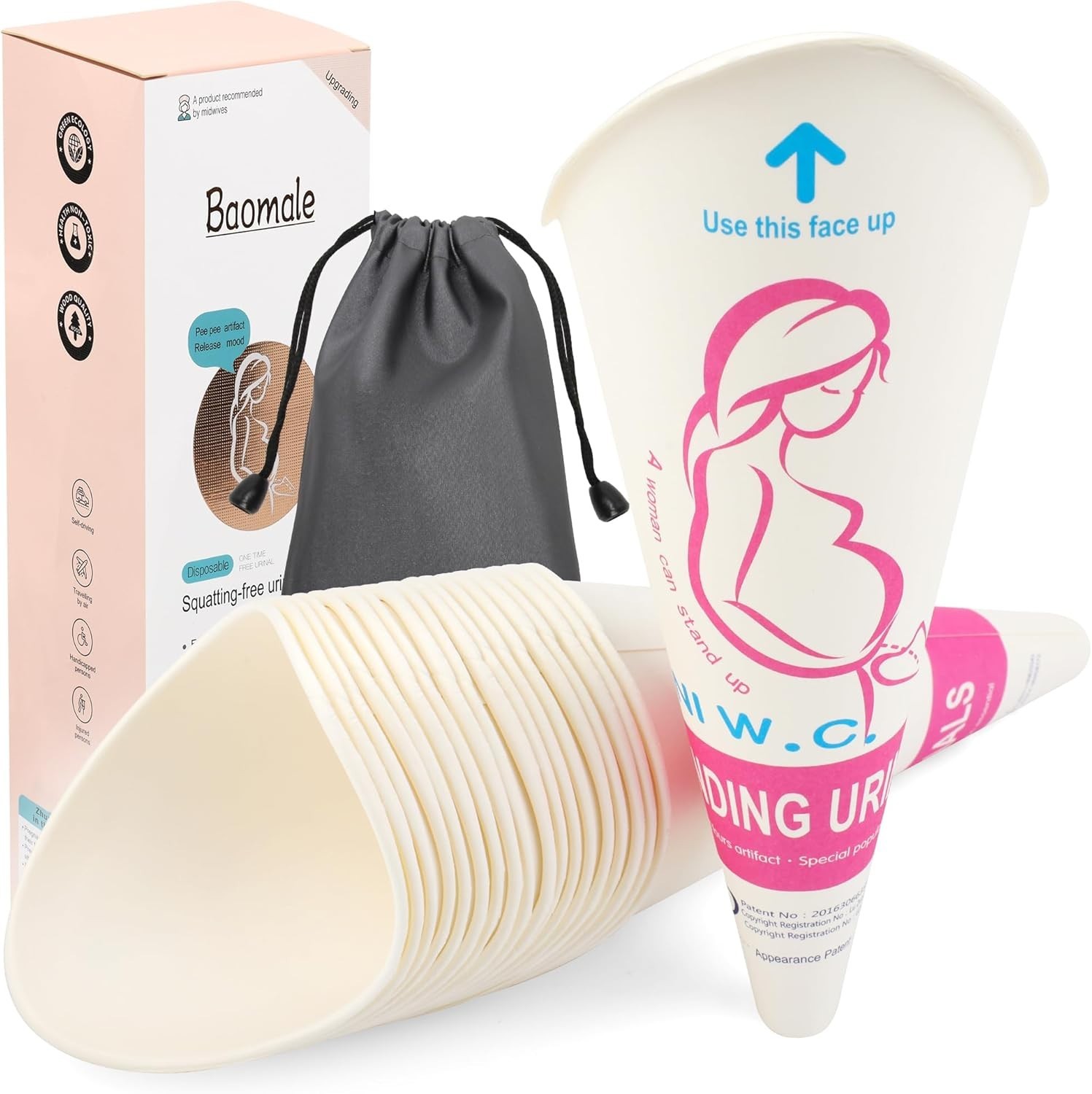Portable Girl Urinal Cup – 20 Pack Waterproof Disposable Pee Funnel for Camping