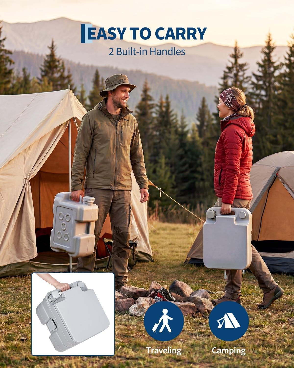 Portable Travel Toilet with 5.3 Gal Waste Tank & 3.2 Gal Flush – RV, Camping, Hi