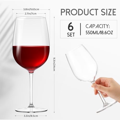 Set of Unbreakable Acrylic Wine Glasses with Stem Plastic Wine Glasses 19 oz 6