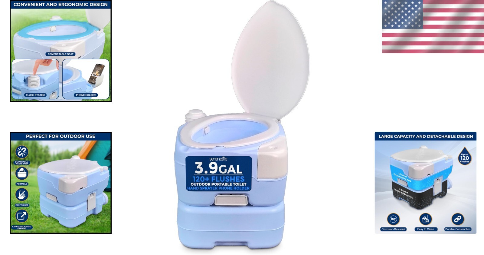 15L Travel Toilet with Hand Sprayer & Phone Holder – Perfect for RV & Campsites