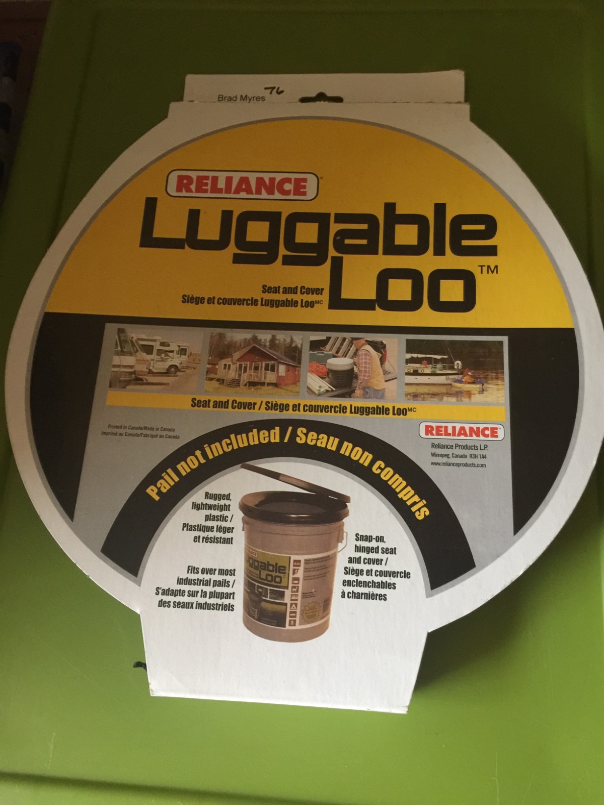 NEW Reliance Luggable Loo Potty Lid Seat Cover Portable Toilet Outdoors Camping