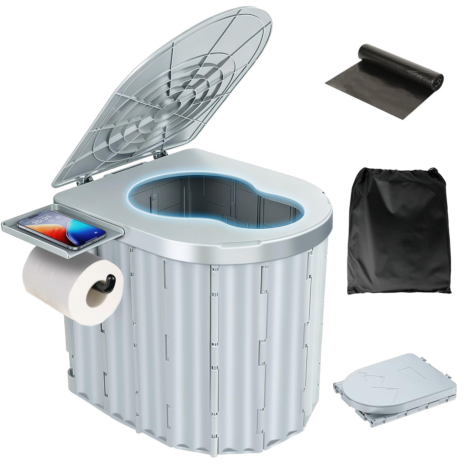 Portable Camping Toilet for Adults,15″ Portable Outdoor Folding Tall Toilet w…