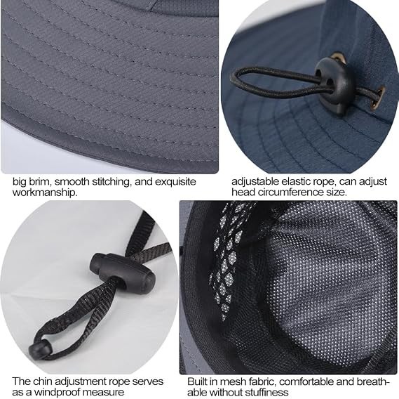 UPF 50+ Wide Brim Fishing Hat Gray Sun Protection Hiking Beach Bucket Hat