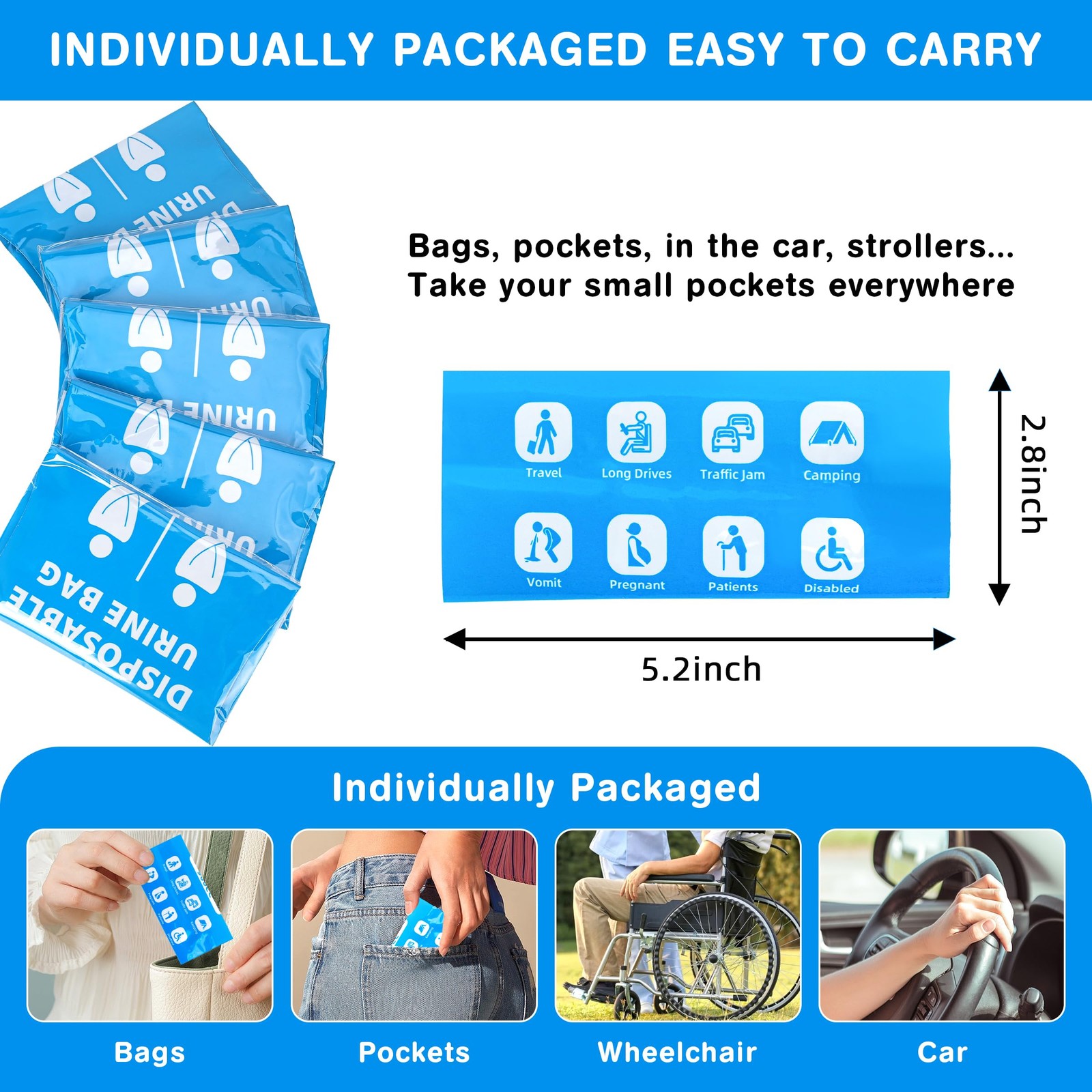 900ML 15PCS Disposable Urine Bags Portable Pee Travel Emergency Bags Spill Proof