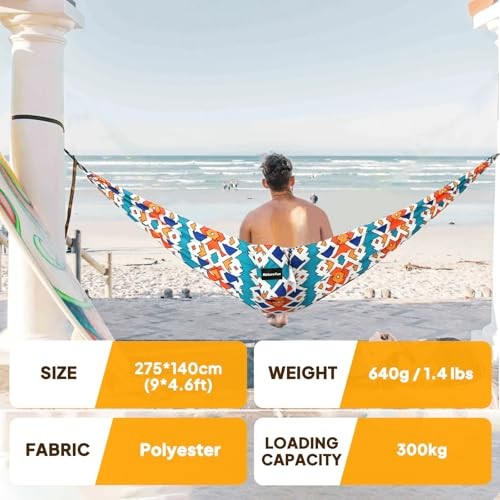 NATUREFUN Ultra-Light Travel Camping Hammock | 275x140cm Colorful Geometry
