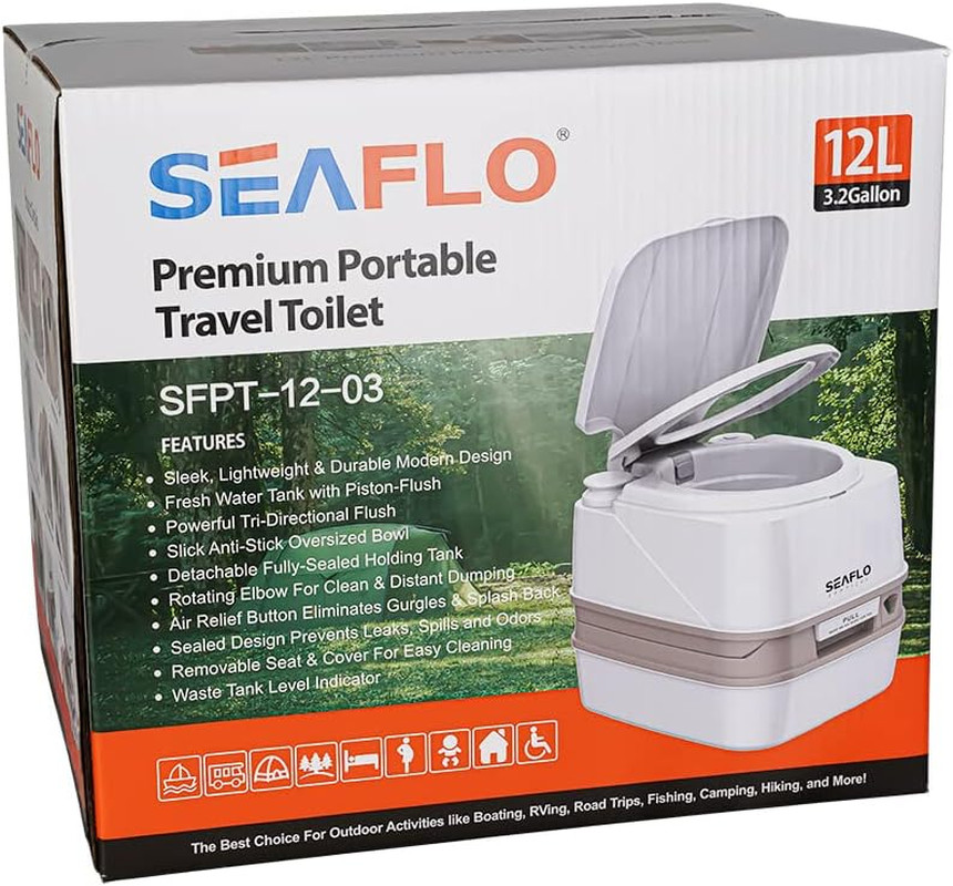 12L Premium Portable Travel Toilet – 3.2 Gallon Waste Tank, 2.6 Gallon Fresh Wat