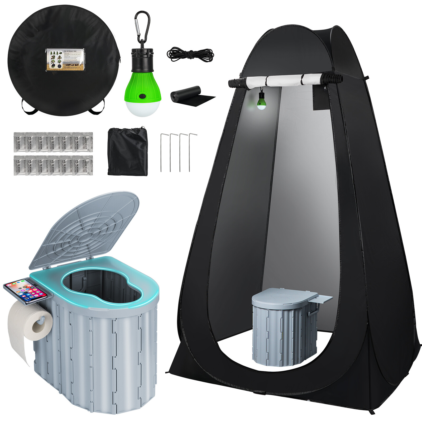 Portable Camping Toilet with Pop-Up Privacy Tent Outdoor Portable Folding Toilet