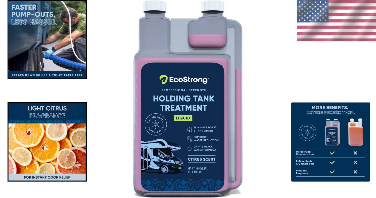 Concentrated RV Holding Tank Digestor: Triple Action Odor Eliminator – 33 Fl Oz