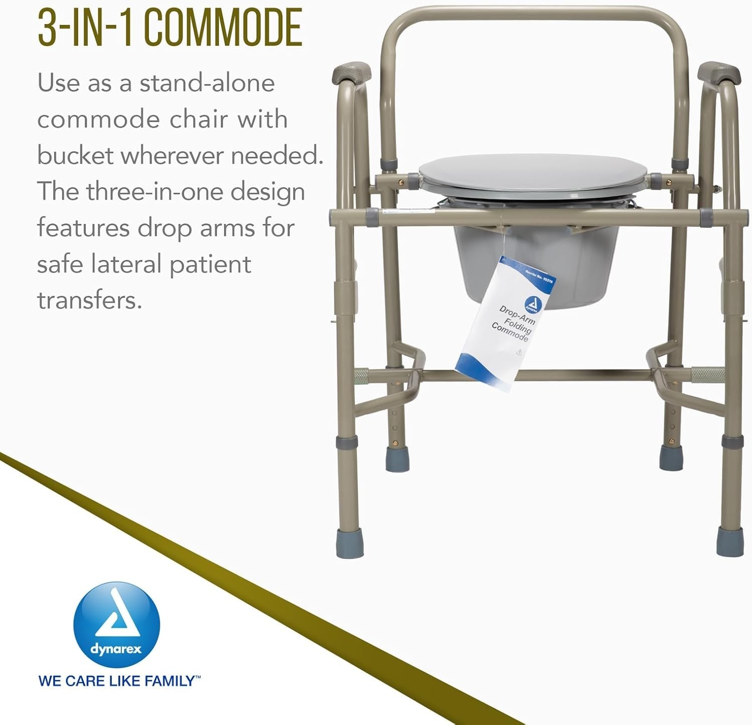 Heavy-Duty Drop-Arm Folding Commode – Adjustable, Portable Toilet for Safety