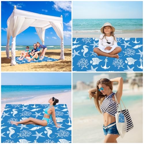 Beach Blanket 79″ X 83″ Oversized Lightweight, Beach Mat Waterproof Sea-animals