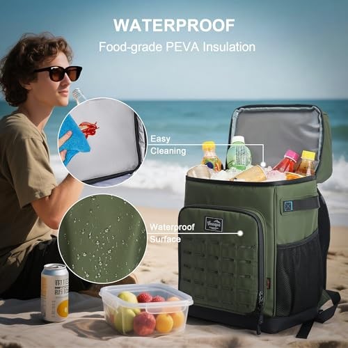 Cooler Backpack Insulated Waterproof for Men and Women, 2 Insulated Large Green