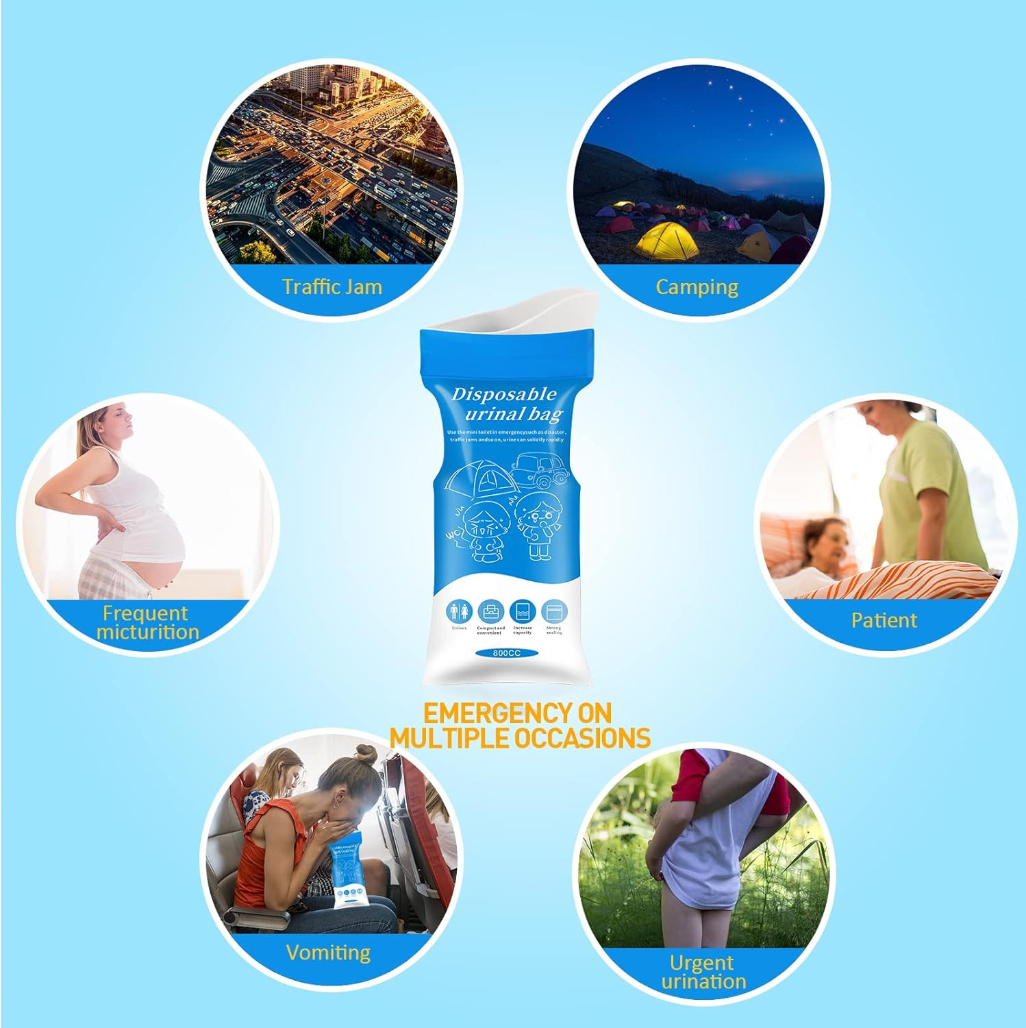 Moodooy Disposable Emergency Urinal Bag, 8/12/20/24 Pack Portable Camping Pee Ba