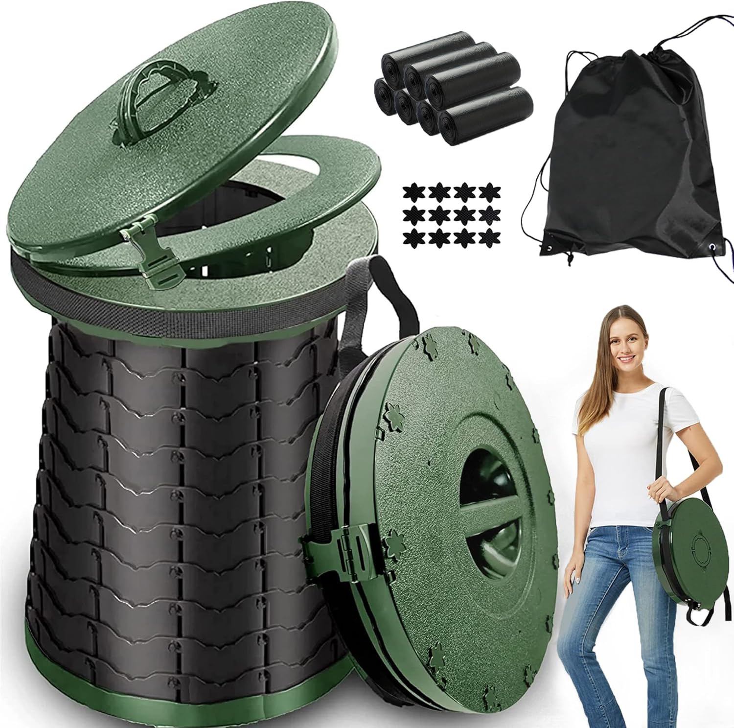 XXL Portable Toilet for Camping,880Lbs Capacity,19.7″ H Adjustable Outdoor Toile