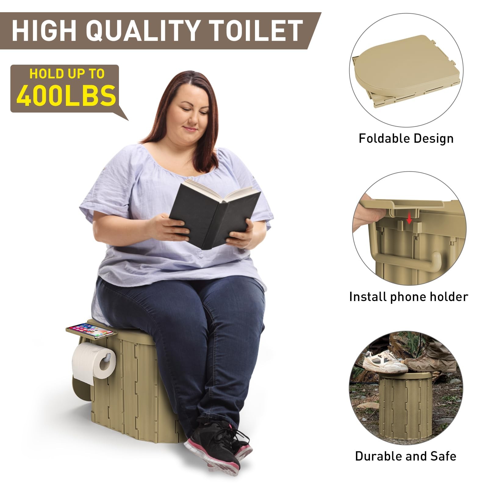 Thallike Portable Camping Toilet with Pop-Up Privacy Tent, 12-inch Toilet Sea…
