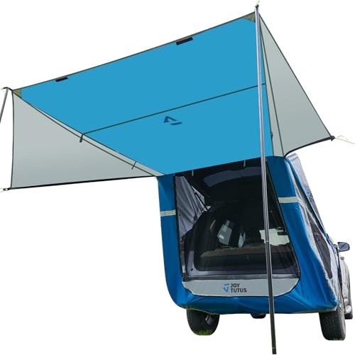 SUV Tailgate Tent with Three Sides Awning and Poles, Water Large-New Grey Blue