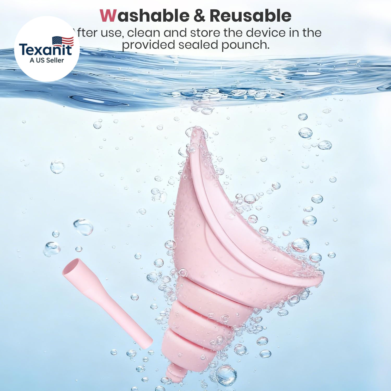 Quick-Fold Portable Female Urinal, Silicone Pee Funnel with 10Cm Extension Tube,