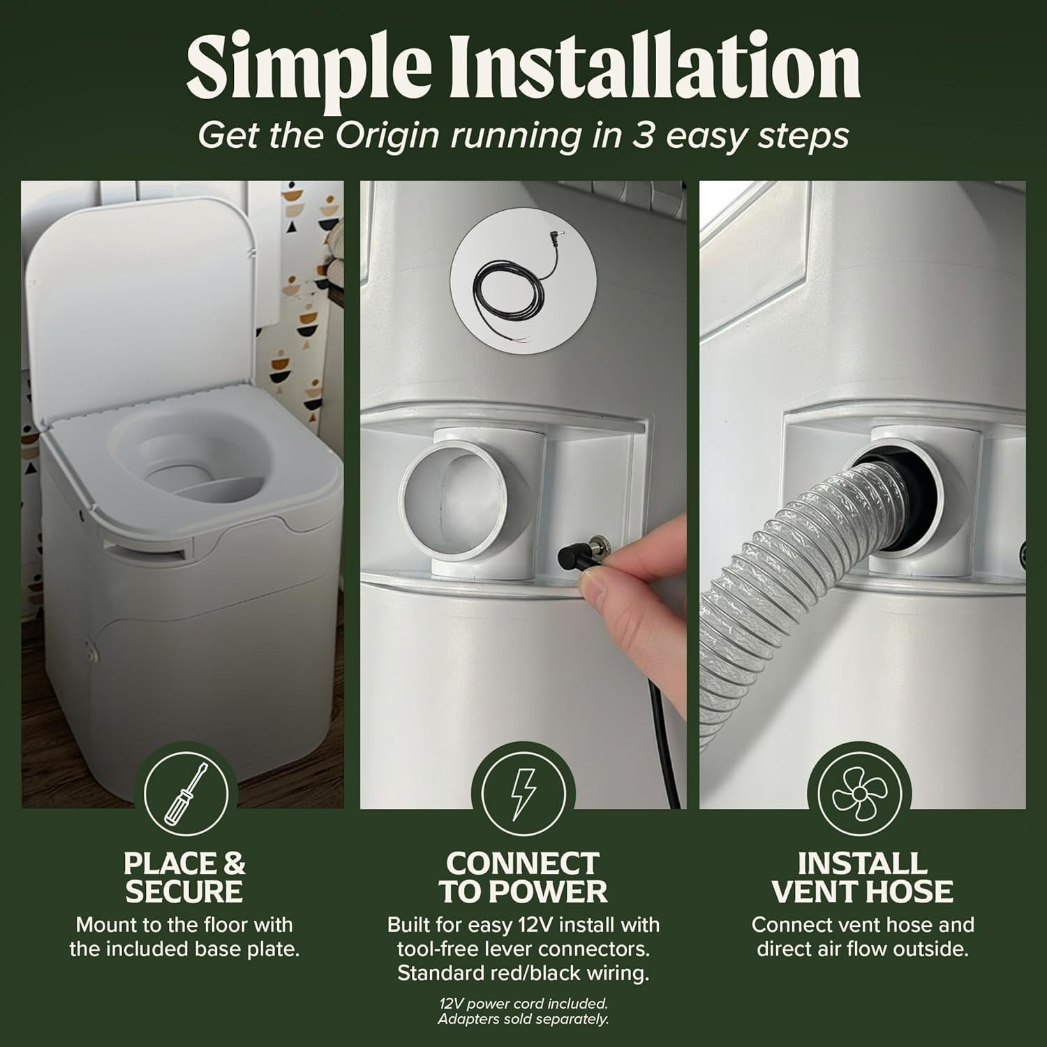 Origin 12V Electric Composting Toilet – Compact, Odorless, Off-Grid Solution