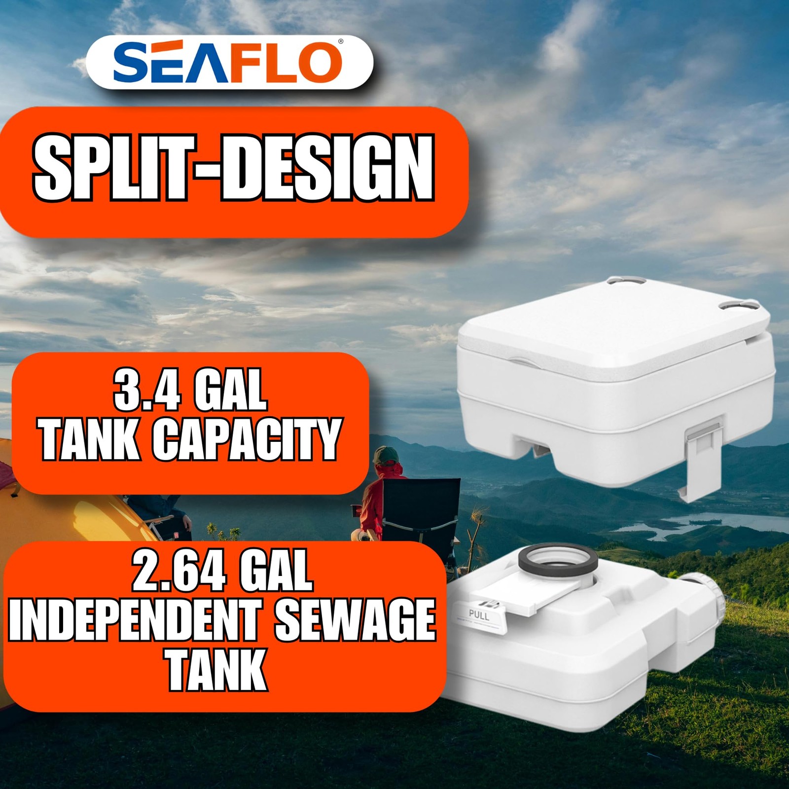 SEAFLO Portable Toilet for Marine, RV, Camping and Boat (2.6 Gallon)