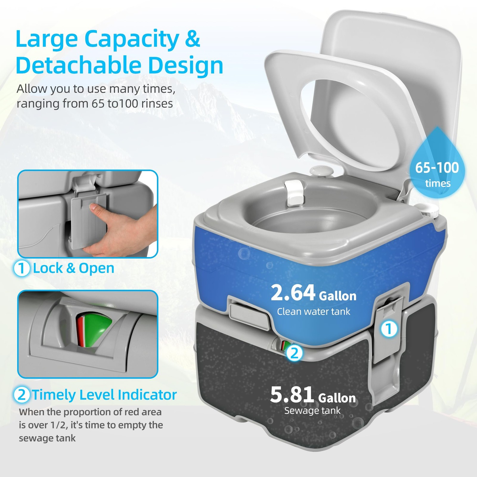 YITAHOME Portable Toilet Camping Porta Potty 5.8 Gallon with Hand Sprayer and…