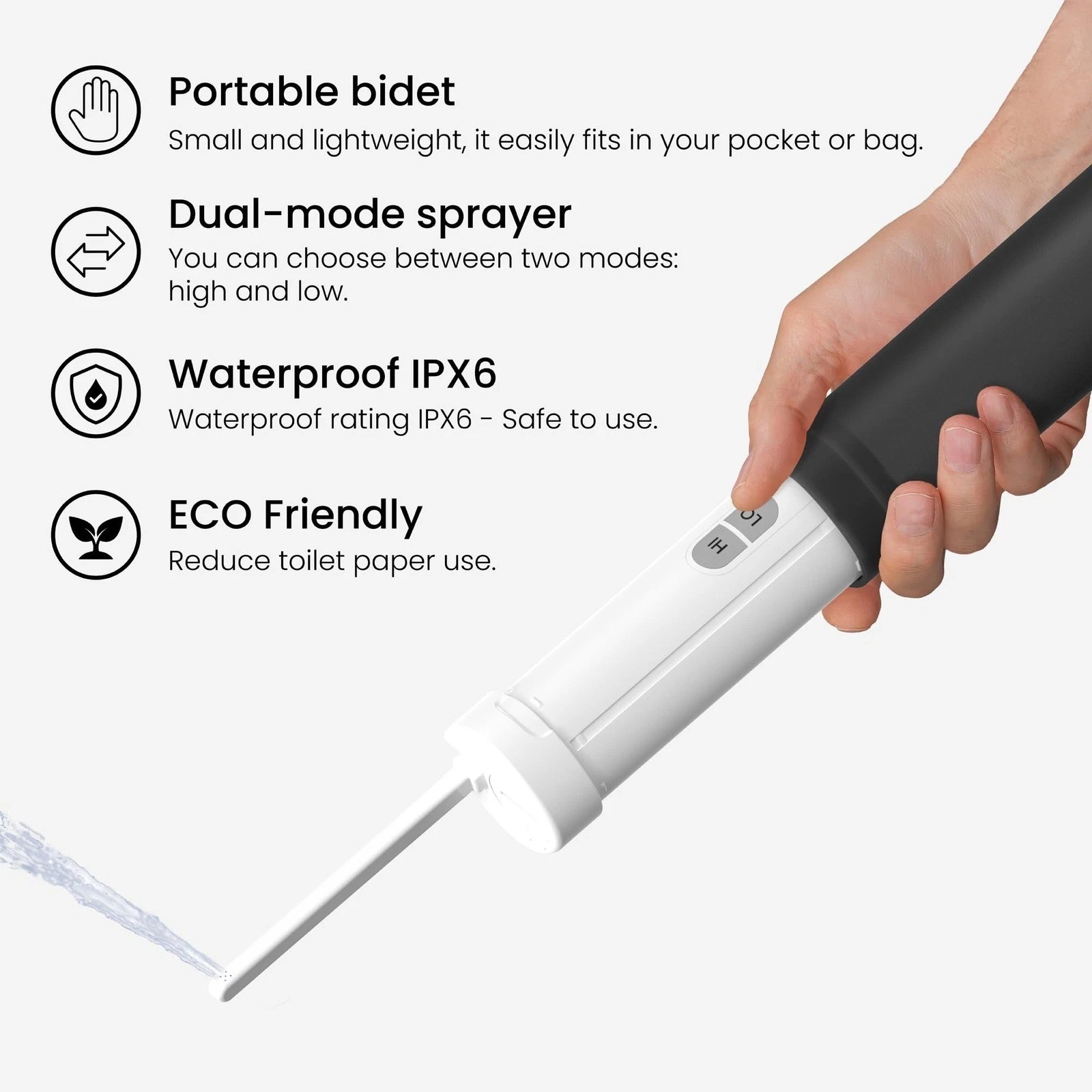 VOVO Go Portable Electric Bidet for Travel IPX6 Waterproof Dual Mode sprayer