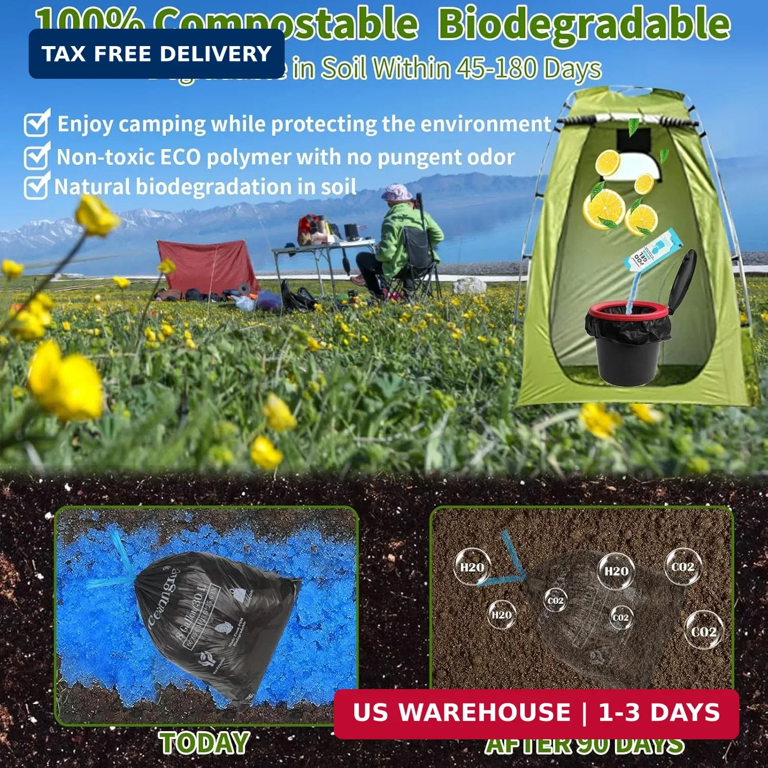 oceanengine Portable Toilet Bags Poo Gel Set, 8 Gallon Camping Toilet Bags with