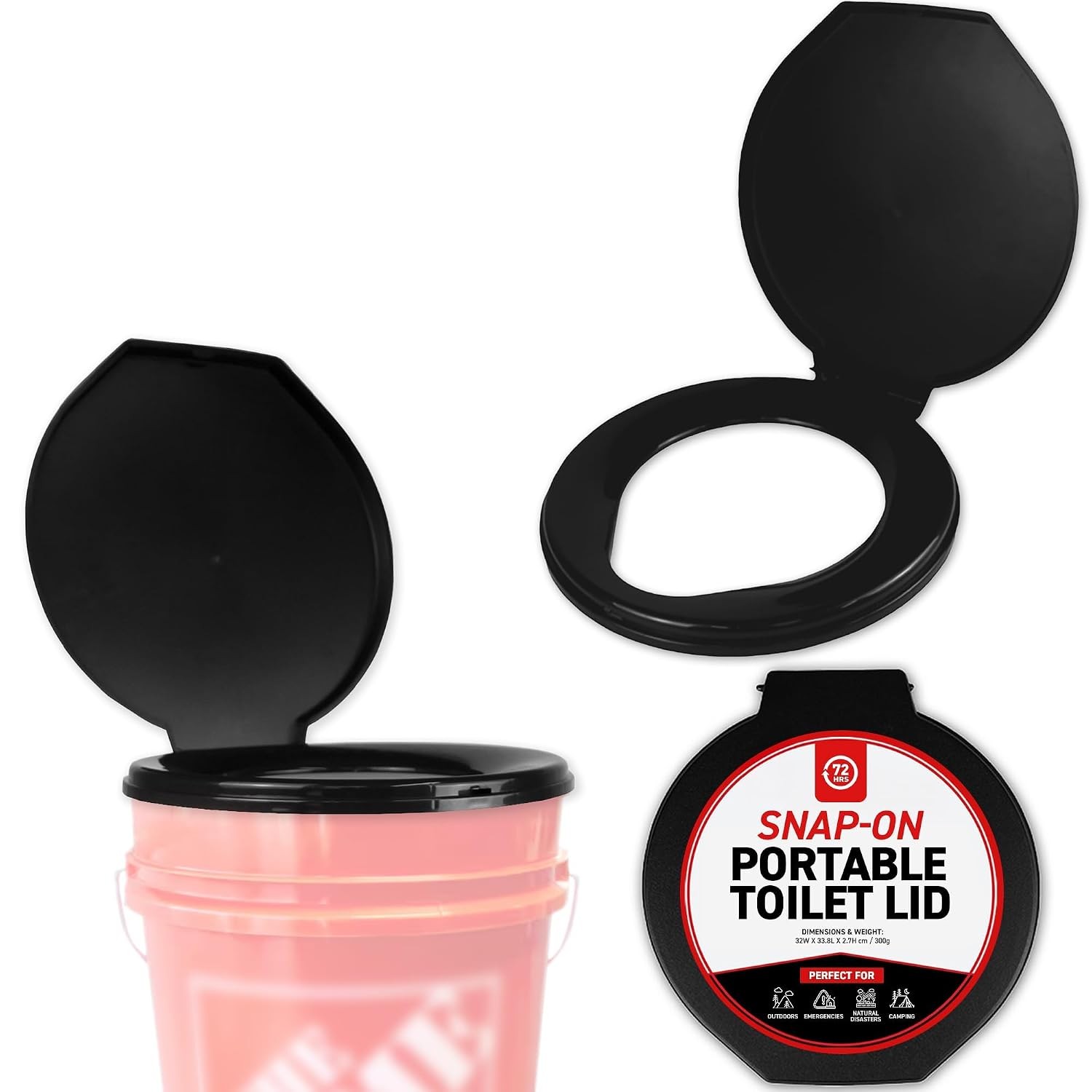 Portable 72 Hour Camping Toilet Seat for 5 Gallon Buckets with Lid and Seat