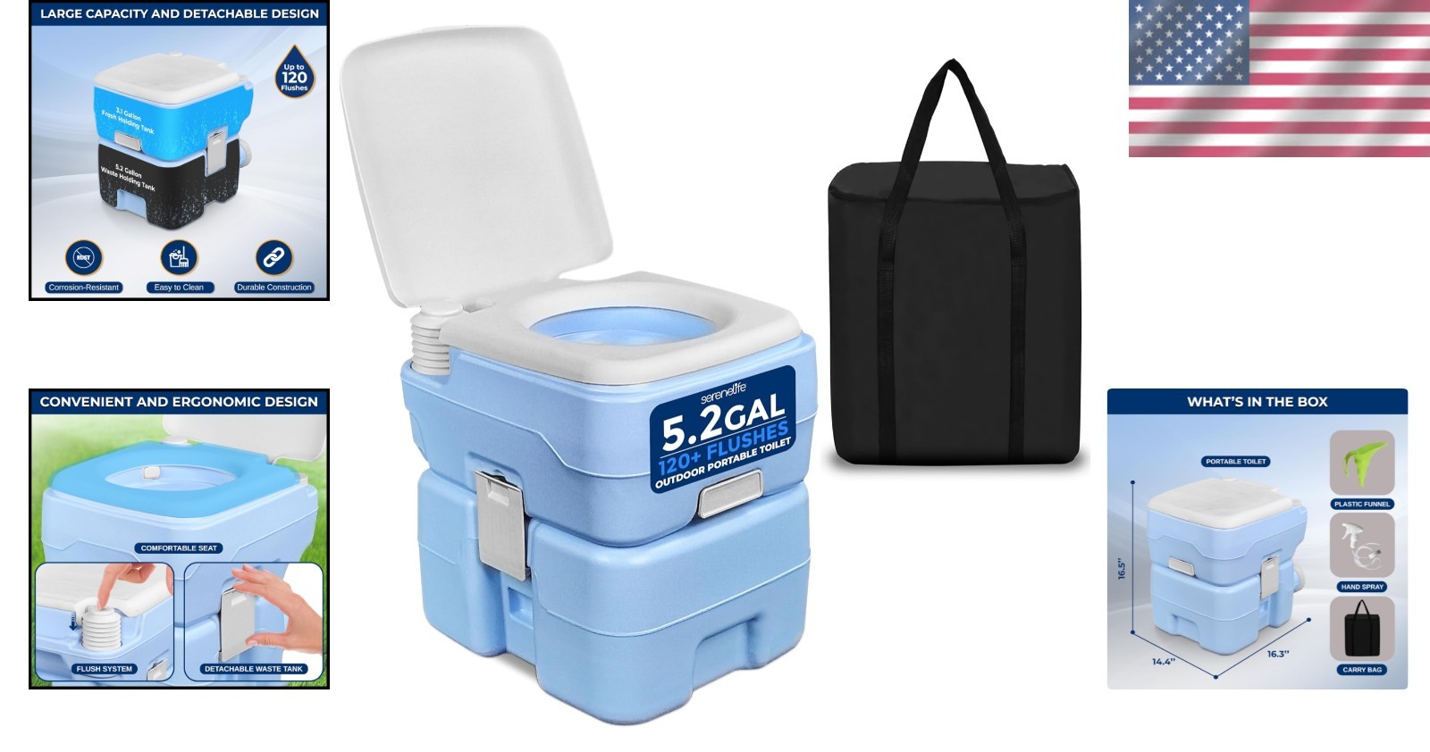 5.2 Gallon Portable Camping Toilet with 100+ Flushes for Outdoor Adventures
