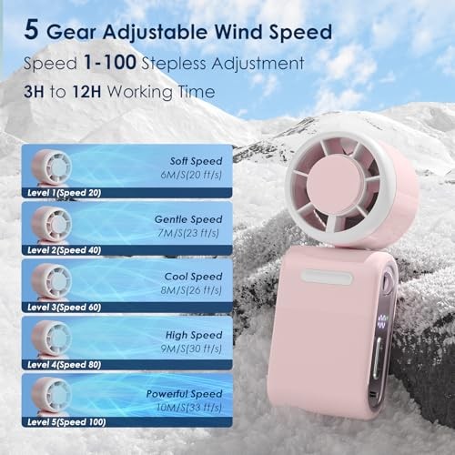 Small Portable Handheld Turbo Fan, 0.2 lb & 12 Hrs Cooling Personal Fans, Pink