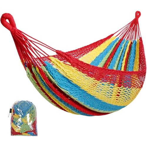 Handwoven Mayan Hammock – Portable Family Size With Carry Bag, Multi Colorful