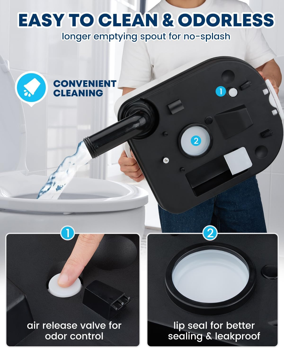 Kohree 6.34 Gal Portable Toilet for Adults: Large Camping Toilet with Detachable