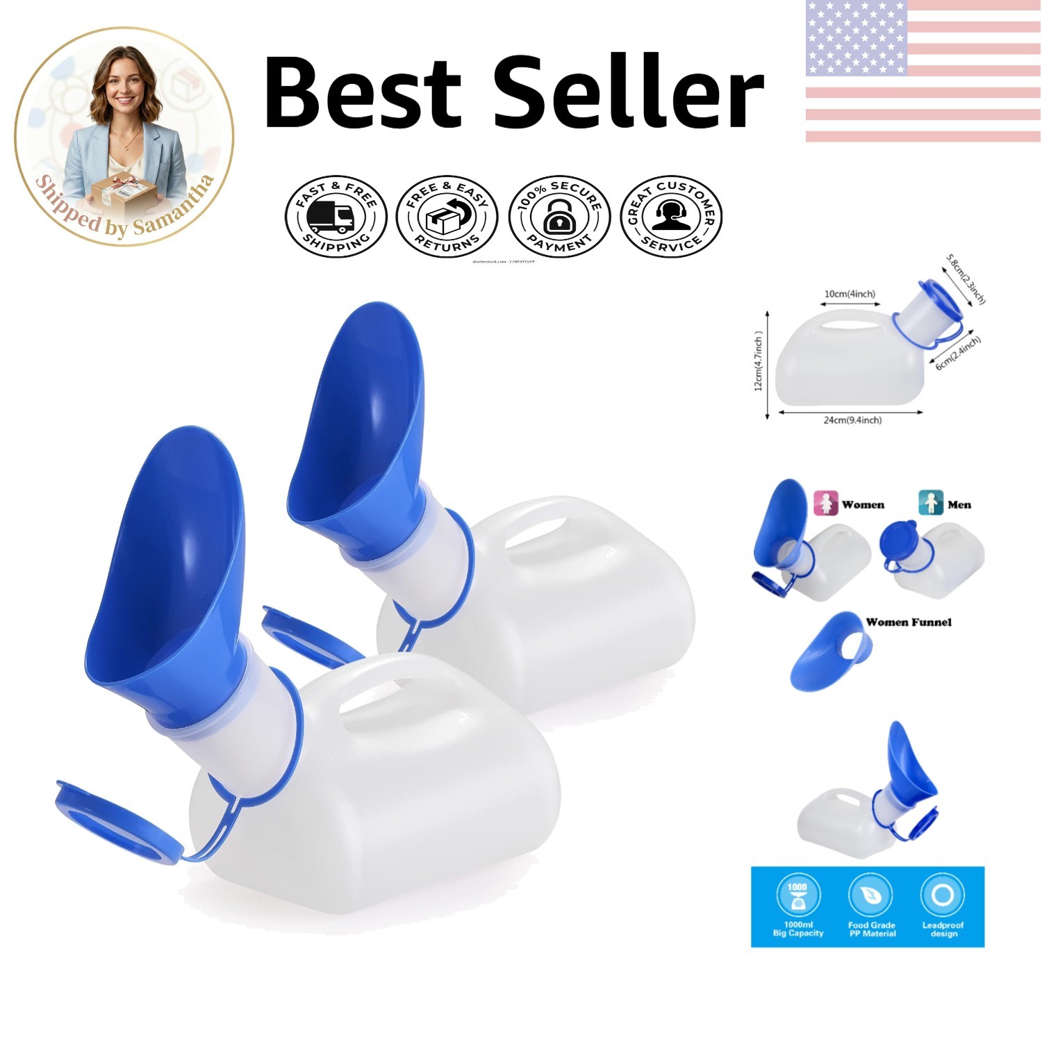 Multi-Purpose Portable Pee Bottle – 33.8 oz for Elderly, Travel & Outdoor Use