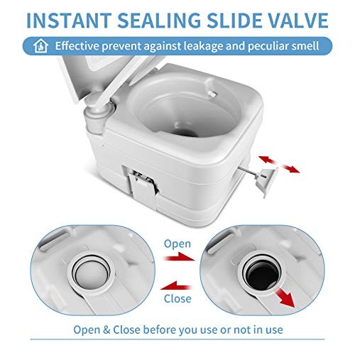 Portable Camping Toilet, Travel RV Toilet, 2.6 Gallon Handle Flush Pump