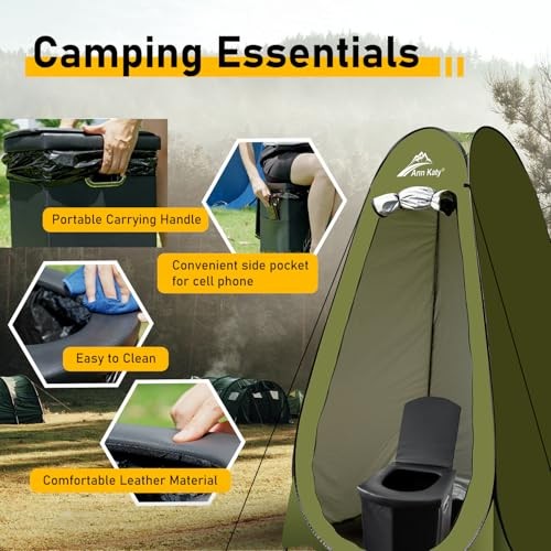 Portable Toilet with Pop Up Privacy Tent,XL Large Portable Toilet Green+Black