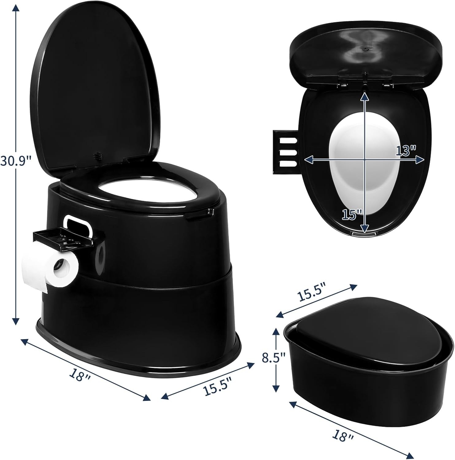 Portable Toilet | Indoor Outdoor Commode w/Detachable Inner Bucket & Remo