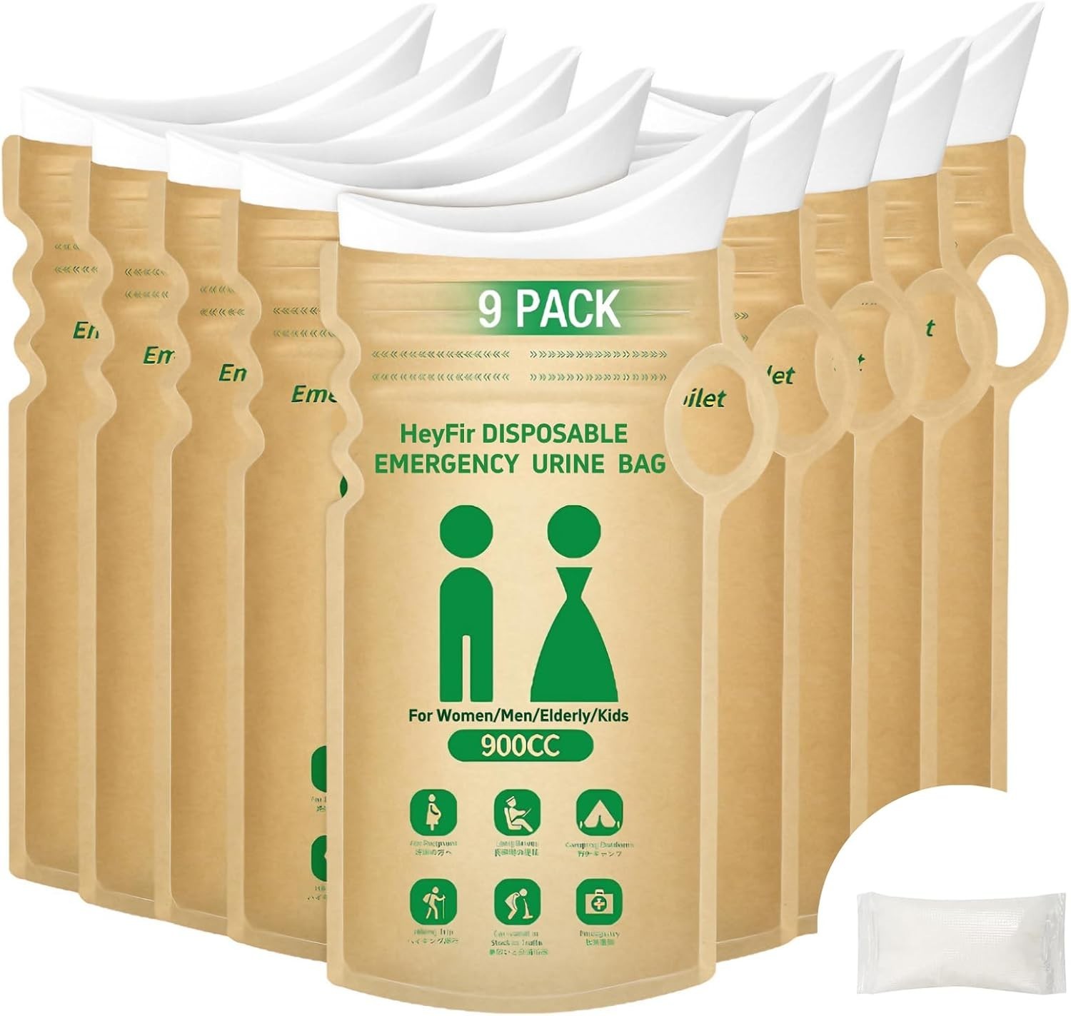 HeyFir Disposable Urine Bags 900ml 9 Pack Leak Proof Gel Travel Emergency