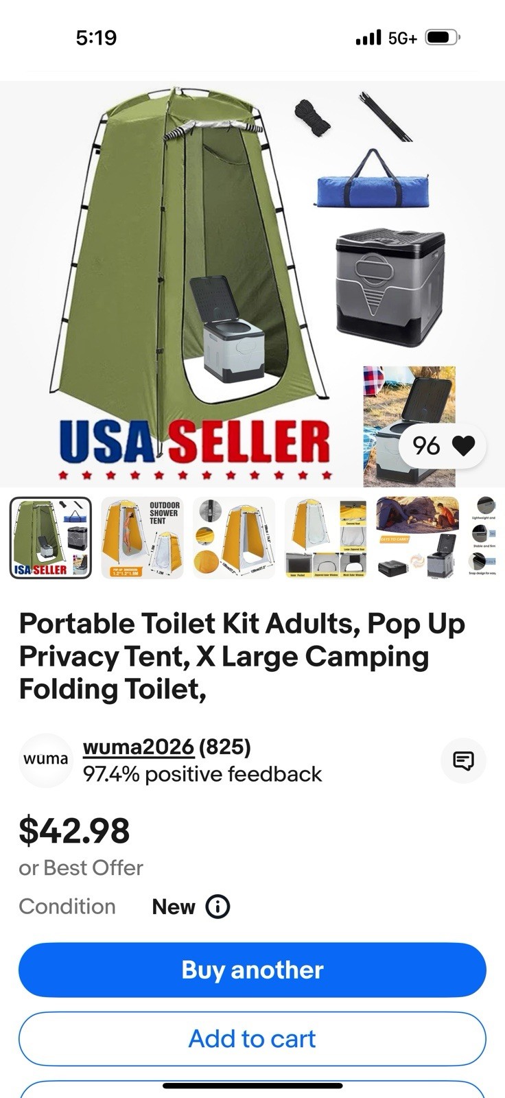 Portable Toilet Kit Adults, Pop Up Privacy Tent, X Large Camping Folding Toilet,