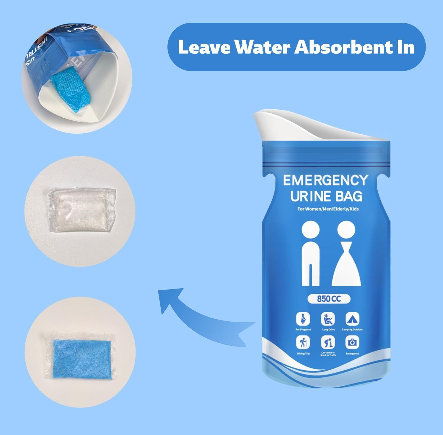 850cc Disposable Urine Bag, 12 PCS Emergency Portable Urinal Bags for Men/Women,