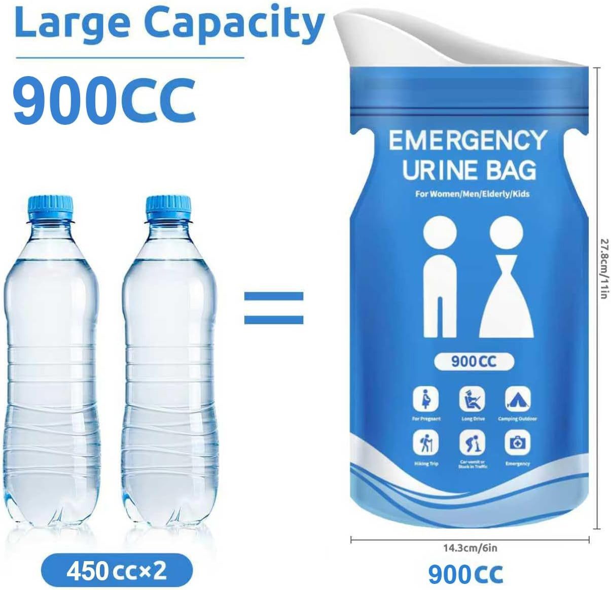 900CC Disposable Urine Bag, 12 PCS Emergency Portable Urinal Bags for Men/Wom…