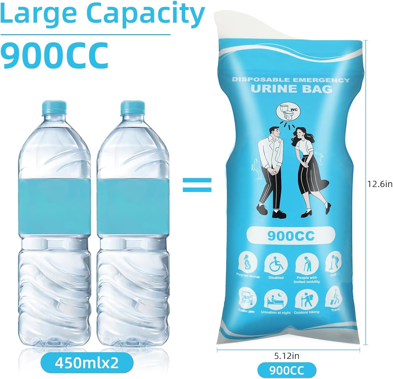 12/24 Pcs Disposable Urine Bags, 3Rd Generation 900ML Emergency Portable Pee Bag