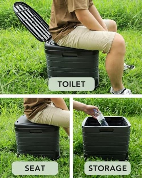 XXL Portable Toilet for Adults, Upgraded Camping Toilets Collapsible Gray