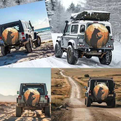 Spare Tire Cover for Rv Trailer Camper- Waterproof 15 inch Sunset Bear Coffee