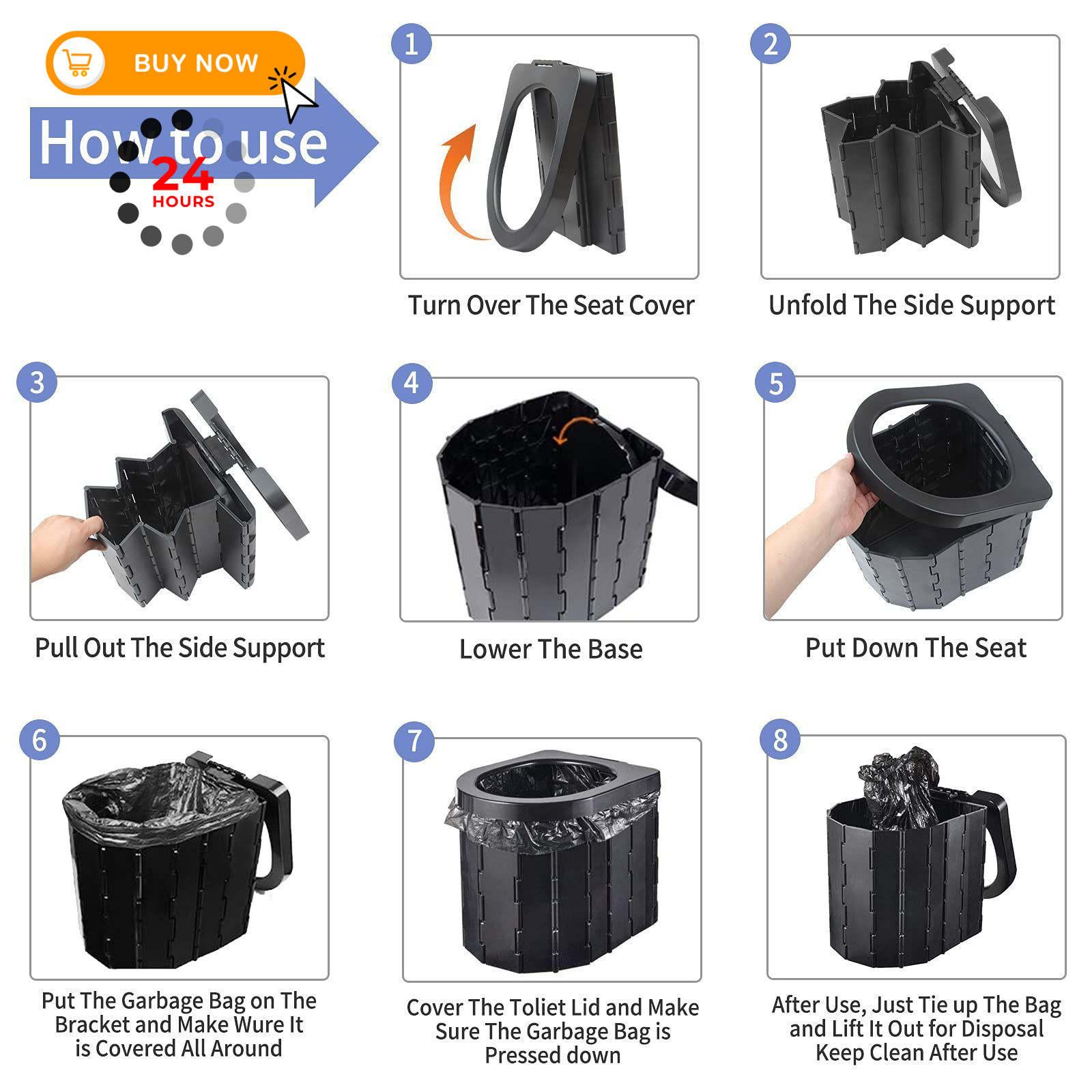 Portable Toilet for Camping, Potty Adults, Porta Travel Commode Bucket Black