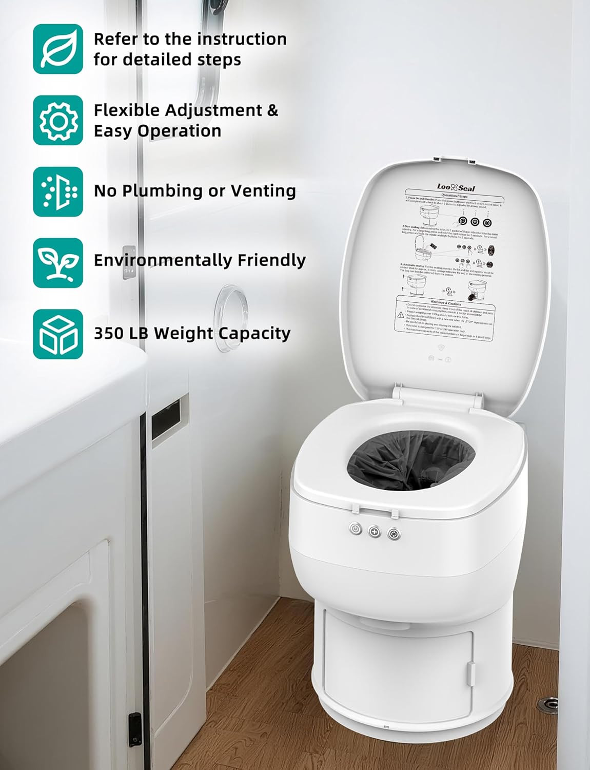 Waterless RV Toilet – Loo Seal R1808, Rechargeable & Easy to Use