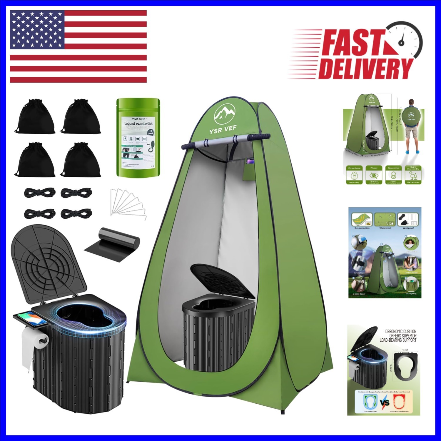 Ultimate Camping Toilet Kit: Foldable Toilet with Privacy Tent & Trash Bags