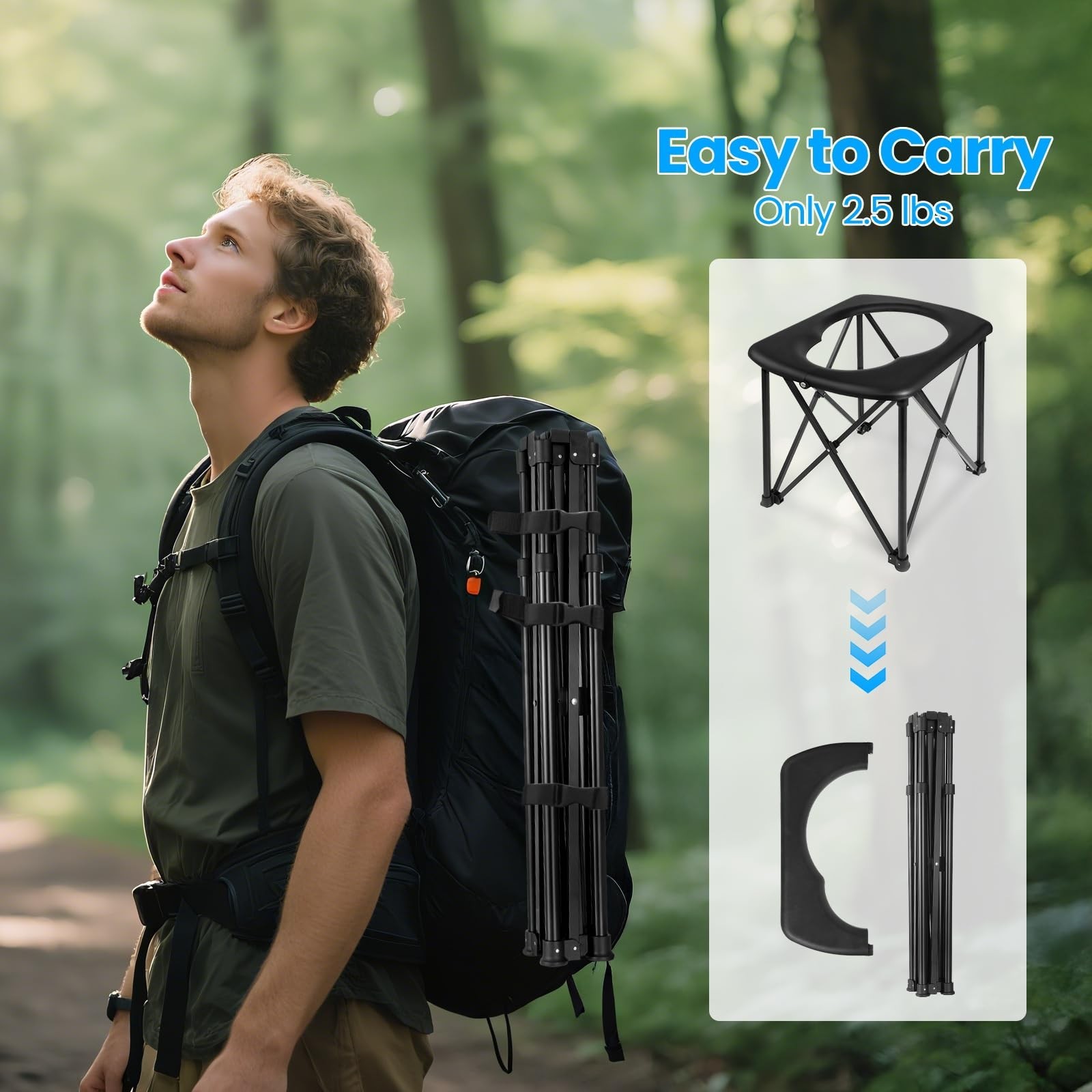 Ultralight 15.6” Portable Camping Toilet – Foldable, 350LBS Capacity, Quick Set