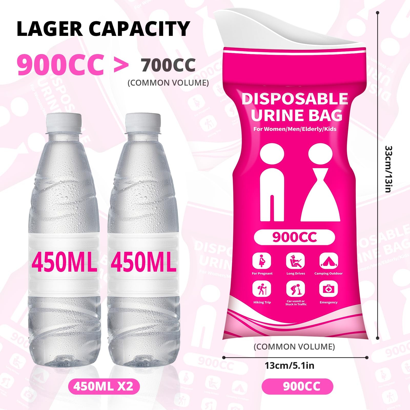 Portable Disposable Urine Bags 900ML – 12 PCS Travel Pee Bags for Emergencies