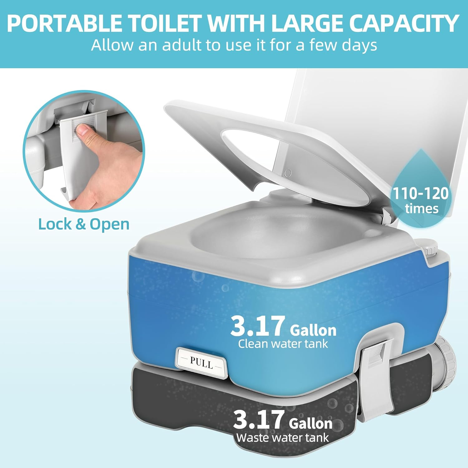 3.17 Gallon Portable Toilet for Camping & RV with Press Flush Pump