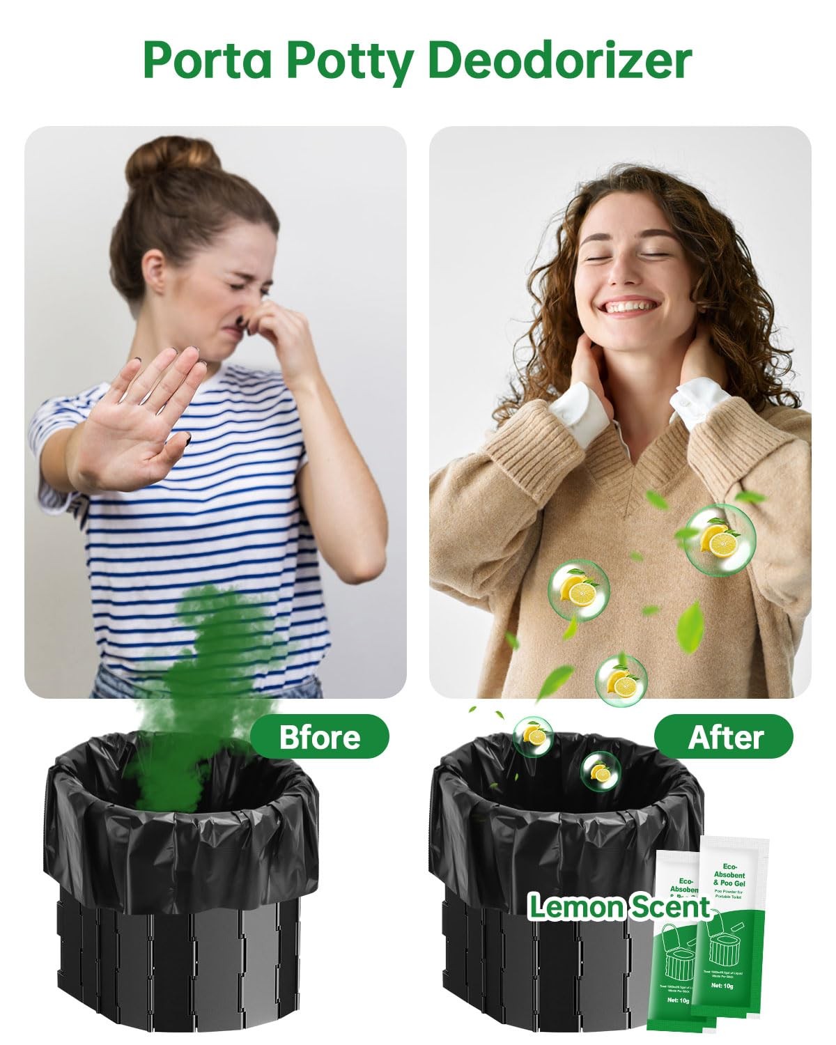 Poo Gel for Portable Toilet, 20 Eco Deodorizing 1 Count (Pack of 20), Green